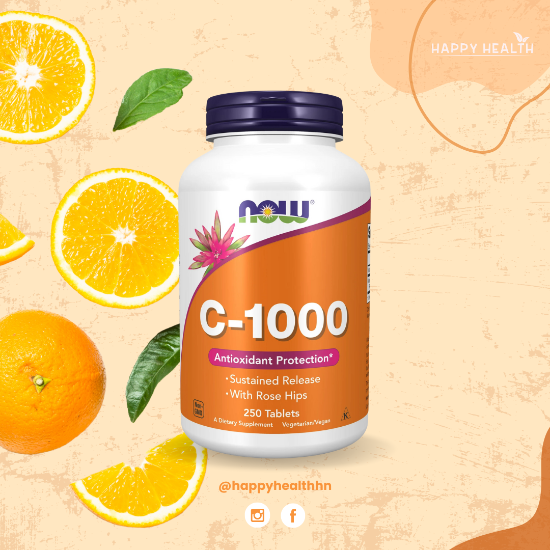 Suplemento antioxidante Vitamina C 1000mg NOW con escaramujo para defensas altas.