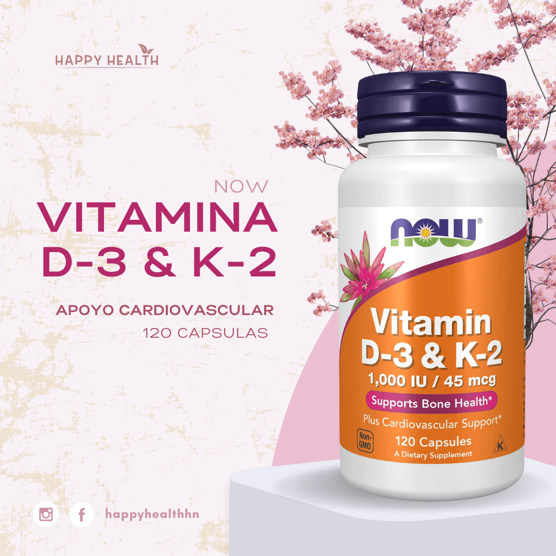 Suplemento NOW D-3 K-2 con 120 cápsulas - Refuerza tu salud ósea y arterial.